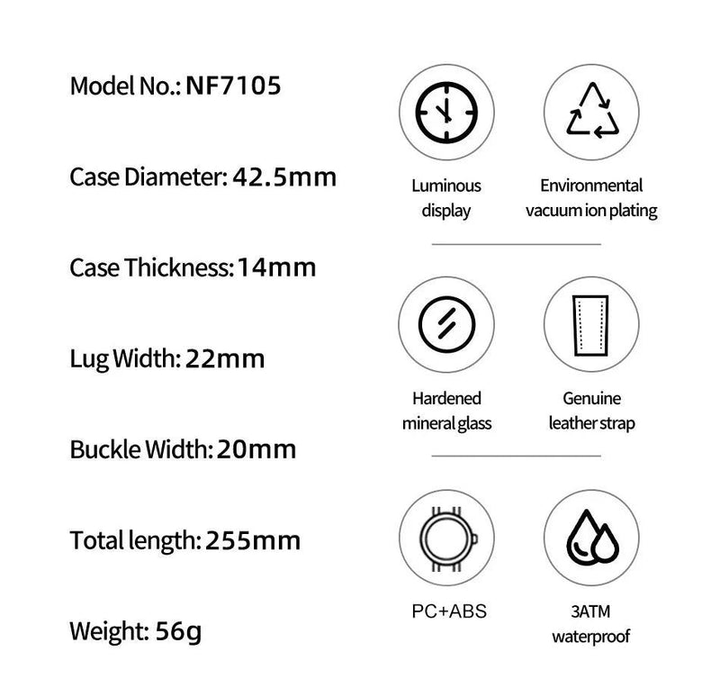 NAVIFORCE-7105 Relógio Transparente Tonneau -  Novo Design 2024